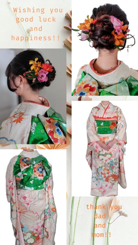 成人の日お仕度　生花の髪飾